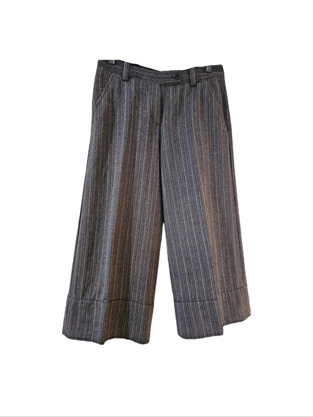 John Varvatos Made In Italy Women 100% Wool Wide Leg Cropped Pants Size 38French